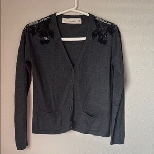 Vintage Zara Knit Dark Grey Acrylic and Lace Cardigan - size Medium